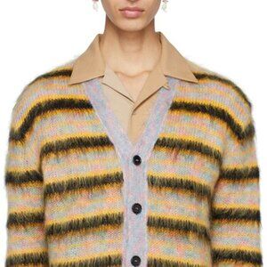 MARNI Mohair Fuzzy Wuzzy Brushed Stripe Cardigan Sweater